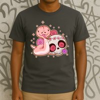 Funny Cute Snake and Flower Skull T-Shirt