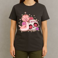 Funny Cute Snake and Flower Skull T-Shirt