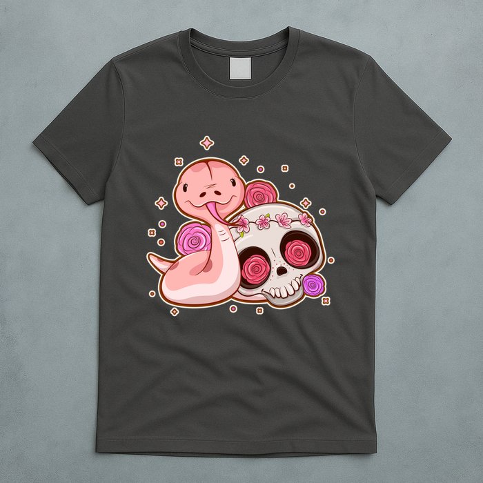 Funny Cute Snake and Flower Skull T-Shirt