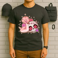 Funny Cute Snake and Flower Skull T-Shirt
