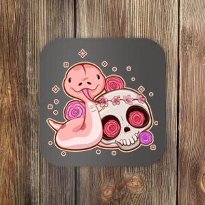 Funny Cute Snake and Flower Skull Coaster