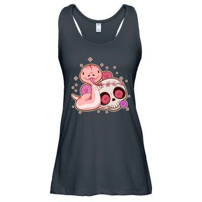 Funny Cute Snake and Flower Skull Ladies Essential Flowy Tank