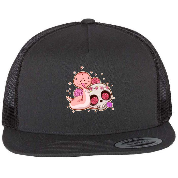 Funny Cute Snake and Flower Skull Flatbill Hat