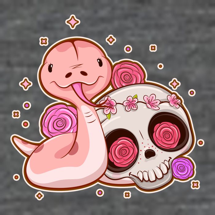 Funny Cute Snake and Flower Skull Flatbill Hat