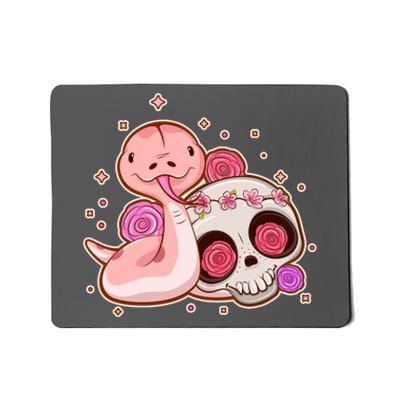 Funny Cute Snake and Flower Skull Mousepad