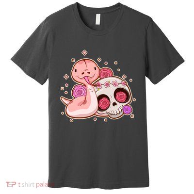 Funny Cute Snake and Flower Skull Premium T-Shirt