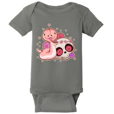 Funny Cute Snake and Flower Skull Baby Bodysuit