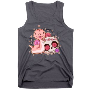 Funny Cute Snake and Flower Skull Tank Top