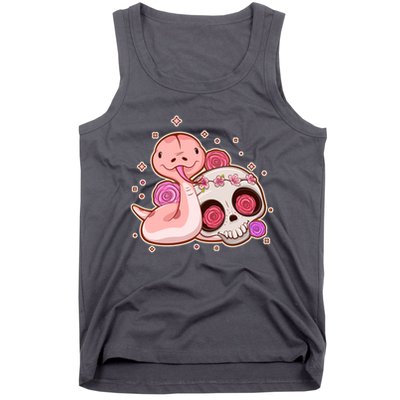 Funny Cute Snake and Flower Skull Tank Top