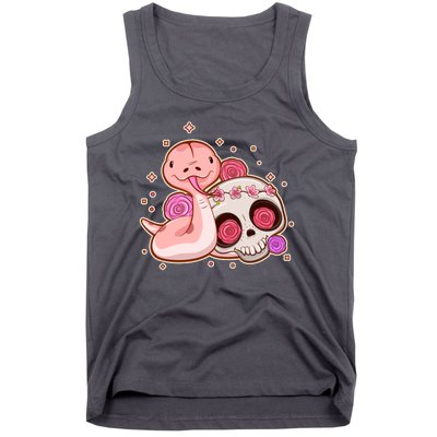 Funny Cute Snake and Flower Skull Tank Top