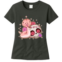 Funny Cute Snake and Flower Skull Womens T-Shirt