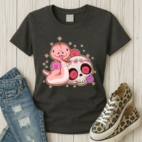 Funny Cute Snake and Flower Skull Womens T-Shirt