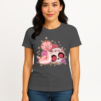 Funny Cute Snake and Flower Skull Womens T-Shirt