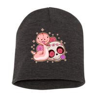 Funny Cute Snake and Flower Skull Short Acrylic Beanie