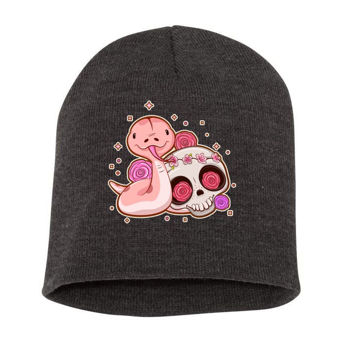 Funny Cute Snake and Flower Skull Short Acrylic Beanie