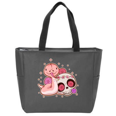 Funny Cute Snake and Flower Skull Zip Tote Bag