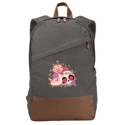 Funny Cute Snake and Flower Skull Cotton Canvas Backpack