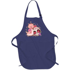 Funny Cute Snake and Flower Skull Full-Length Apron With Pockets