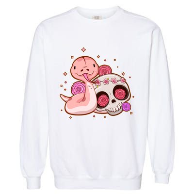 Funny Cute Snake and Flower Skull Garment-Dyed Sweatshirt