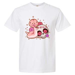 Funny Cute Snake and Flower Skull Garment-Dyed Heavyweight T-Shirt