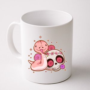 Funny Cute Snake and Flower Skull Coffee Mug