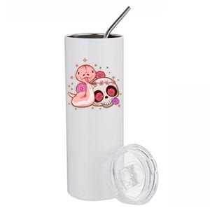 Funny Cute Snake and Flower Skull Stainless Steel Tumbler