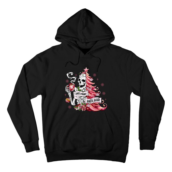 Funny Christmas Sorta Merry Sorta Scary Skeleton Xmas Tree Hoodie