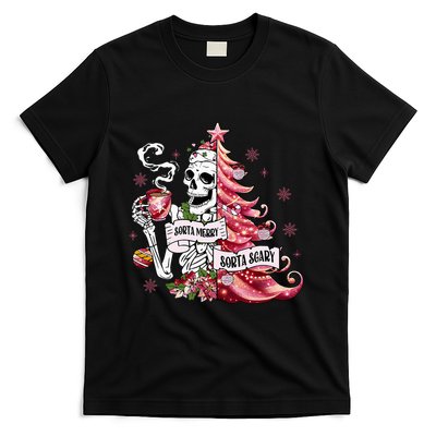Funny Christmas Sorta Merry Sorta Scary Skeleton Xmas Tree T-Shirt