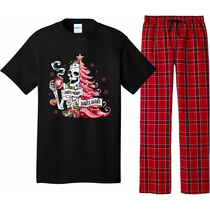 Funny Christmas Sorta Merry Sorta Scary Skeleton Xmas Tree Pajama Set