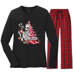 Funny Christmas Sorta Merry Sorta Scary Skeleton Xmas Tree Women's Long Sleeve Flannel Pajama Set 