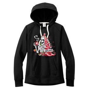 Funny Christmas Sorta Merry Sorta Scary Skeleton Xmas Tree Women's Fleece Hoodie