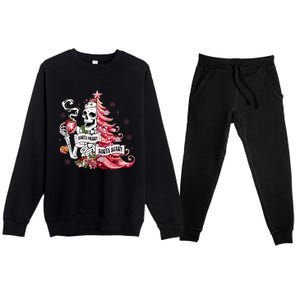 Funny Christmas Sorta Merry Sorta Scary Skeleton Xmas Tree Premium Crewneck Sweatsuit Set