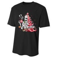 Funny Christmas Sorta Merry Sorta Scary Skeleton Xmas Tree Performance Sprint T-Shirt