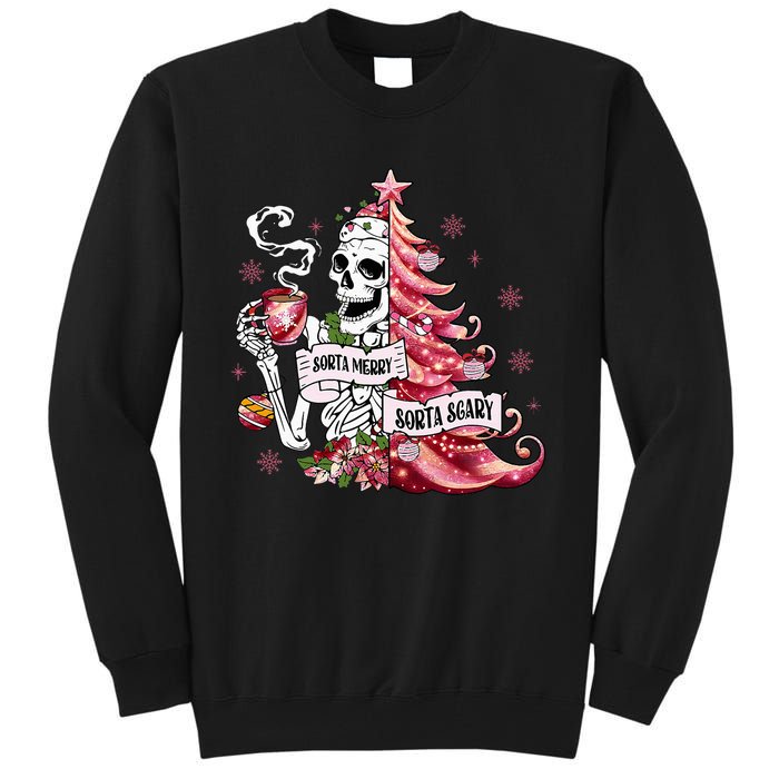 Funny Christmas Sorta Merry Sorta Scary Skeleton Xmas Tree Tall Sweatshirt