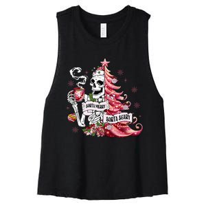 Funny Christmas Sorta Merry Sorta Scary Skeleton Xmas Tree Women's Racerback Cropped Tank