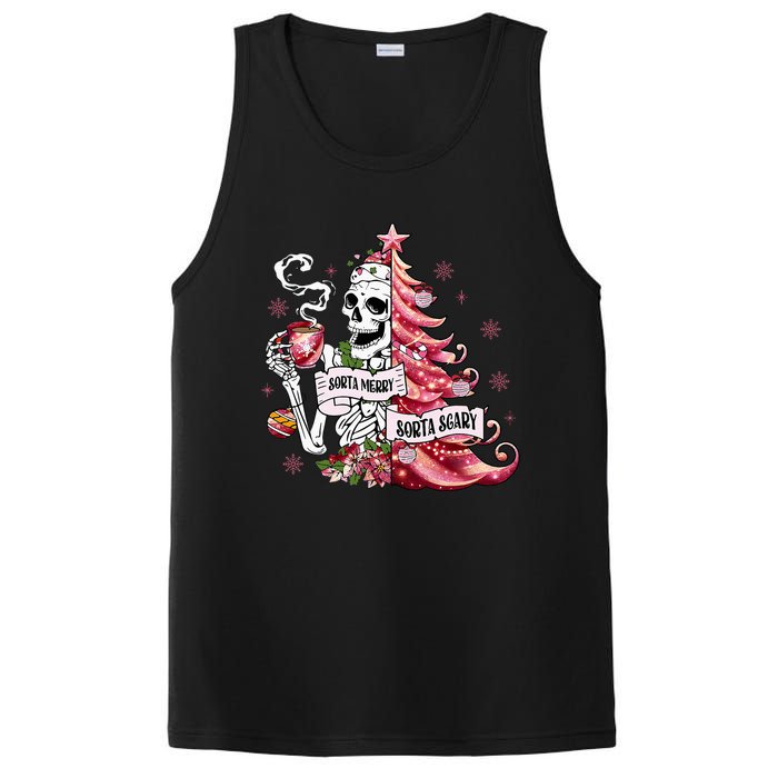 Funny Christmas Sorta Merry Sorta Scary Skeleton Xmas Tree PosiCharge Competitor Tank