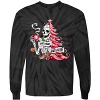 Funny Christmas Sorta Merry Sorta Scary Skeleton Xmas Tree Tie-Dye Long Sleeve Shirt