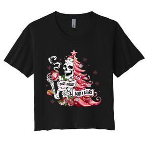 Funny Christmas Sorta Merry Sorta Scary Skeleton Xmas Tree Women's Crop Top Tee