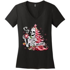 Funny Christmas Sorta Merry Sorta Scary Skeleton Xmas Tree Women's V-Neck T-Shirt