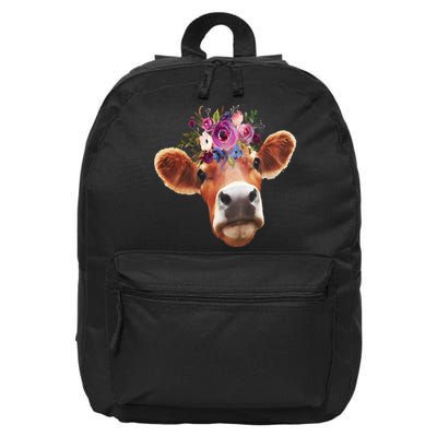 Floral Cow Spring Nature 16 in Basic Backpack