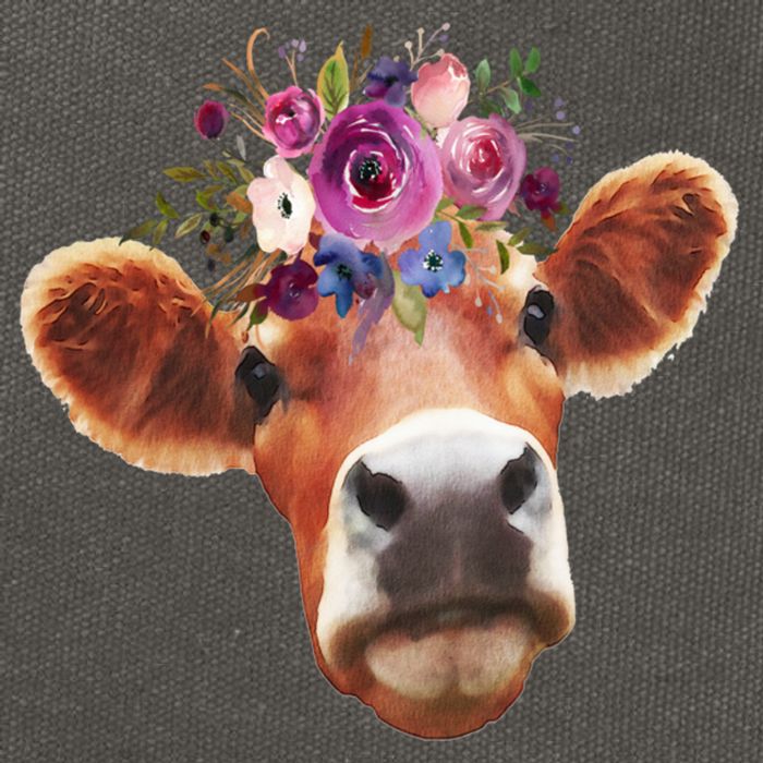 Floral Cow Spring Nature Cotton Canvas Backpack