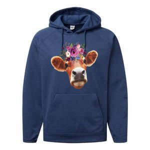 Floral Cow Spring Nature Performance Fleece Hoodie