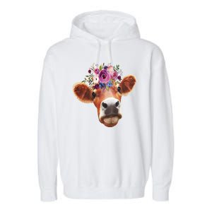 Floral Cow Spring Nature Garment-Dyed Fleece Hoodie