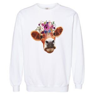 Floral Cow Spring Nature Garment-Dyed Sweatshirt