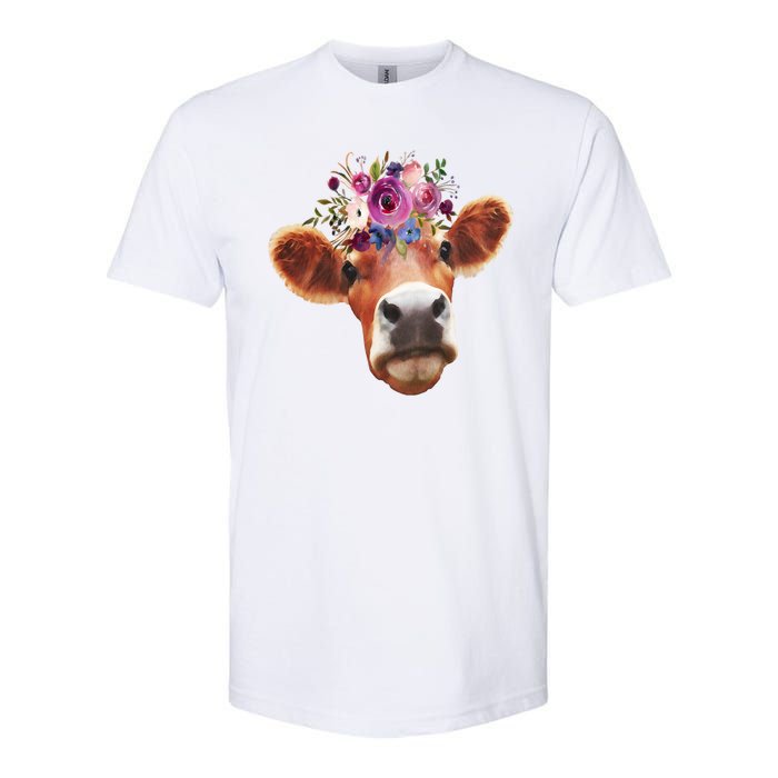 Floral Cow Spring Nature Softstyle CVC T-Shirt