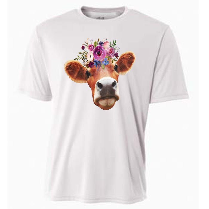 Floral Cow Spring Nature Cooling Performance Crew T-Shirt