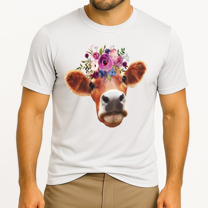 Floral Cow Spring Nature Cooling Performance Crew T-Shirt
