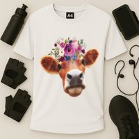 Floral Cow Spring Nature Cooling Performance Crew T-Shirt