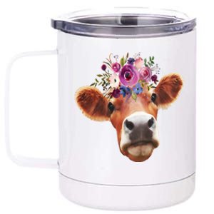 Floral Cow Spring Nature 12 oz Stainless Steel Tumbler Cup