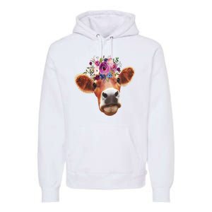 Floral Cow Spring Nature Premium Hoodie